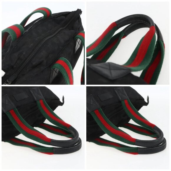 GUCCI GG Canvas Web Sherry Line Tote Bag Black Silver 131231 Auth 154522 - Picture 16 of 16